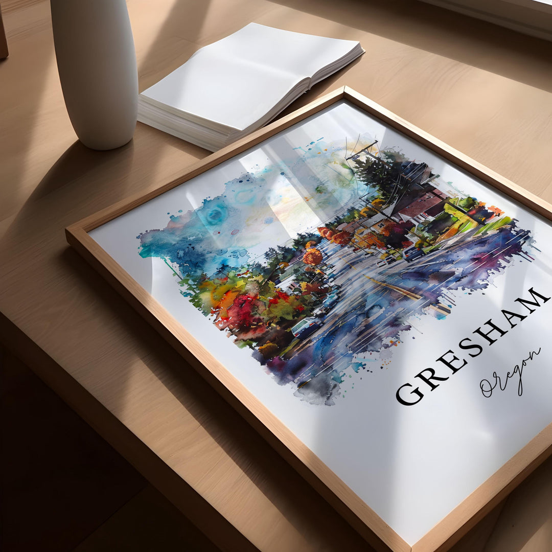 Gresham, Oregon, USA – Watercolor Art Print