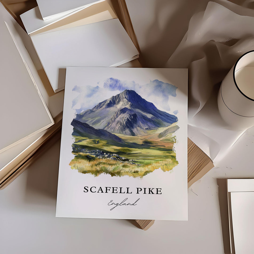 Scafell Pike England Art, Scafell Pike Print, Scafell Pike Watercolor Art, Cumbria UK Gift, Travel Poster, Housewarming Gift
