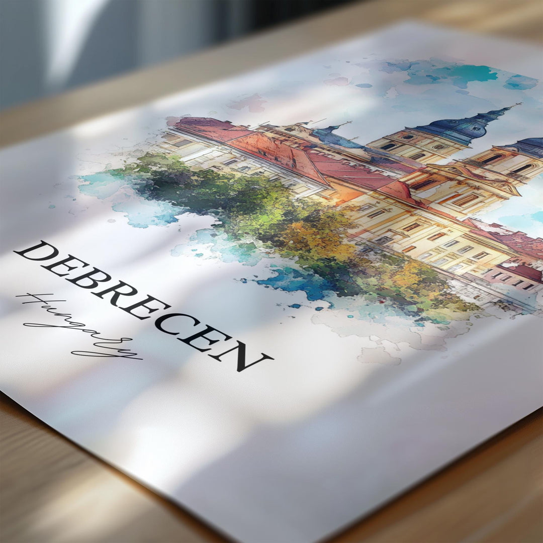 Debrecen Wall Art, Hajdú-Bihar County Print, Hungary Watercolor Art, Debrecen Hungary Gift, Travel Print, Travel Poster, Housewarming Gift