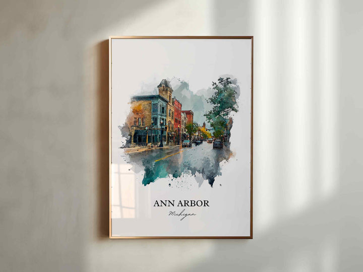 Ann Arbor, Michigan Wall Art, Michigan Print, Ann Arbor Watercolor Art, Ann Arbor Michigan Gift, Travel Print, Travel Poster, Housewarming Gift