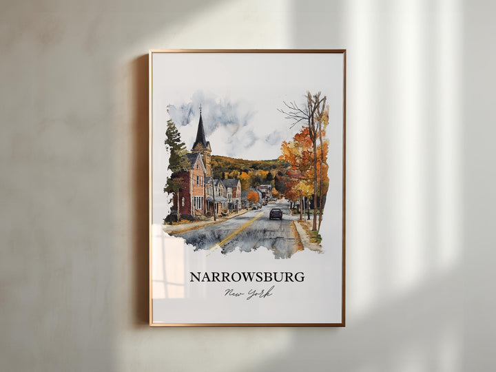 Narrowsburg NY Wall Art, Sullivan County Print, NY State Watercolor Art, Narrowsburg Gift, Travel Print, Travel Poster, Housewarming Gift
