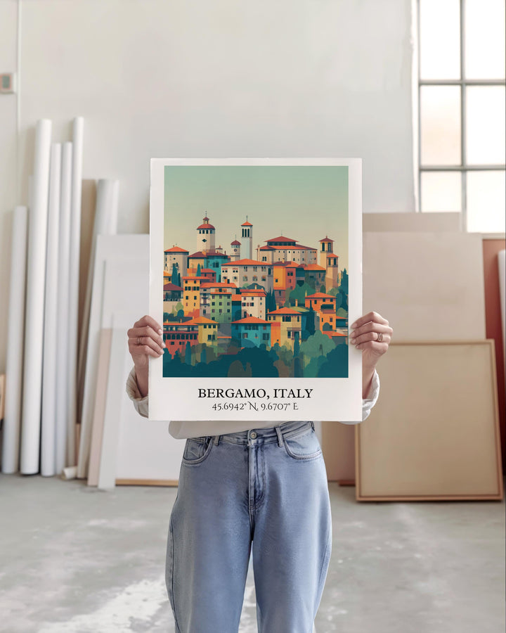 Bergamo Italy Art, Bergamo Retro Travel Art, Bergamo Home Decor, Bergamo Italy Gift, Italy Travel Art, Travel Prints, Housewarming Gift