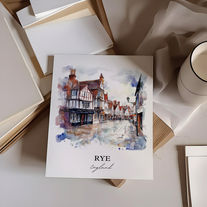 Rye England Wall Art, Rye Print, East Sussex Watercolor, Rye England Gift, Travel Print, Travel Poster, Housewarming Gift