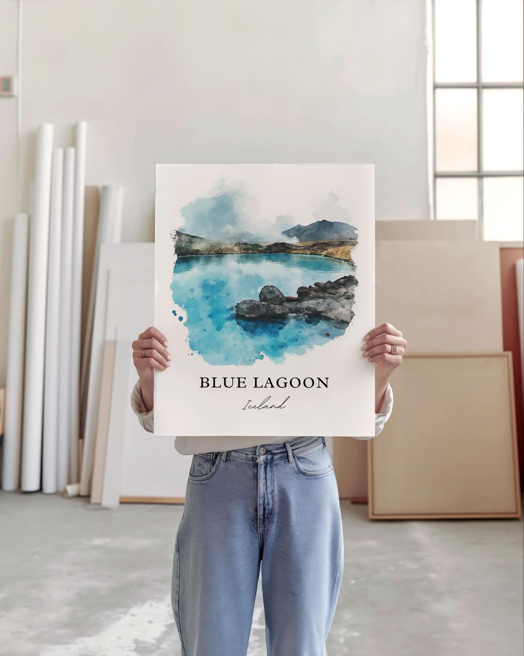 Blue Lagoon Wall Art, Iceland Print, Grindavík Iceland Watercolor Art, Blue Lagoon Gift, Travel Print, Travel Poster, Housewarming Gift