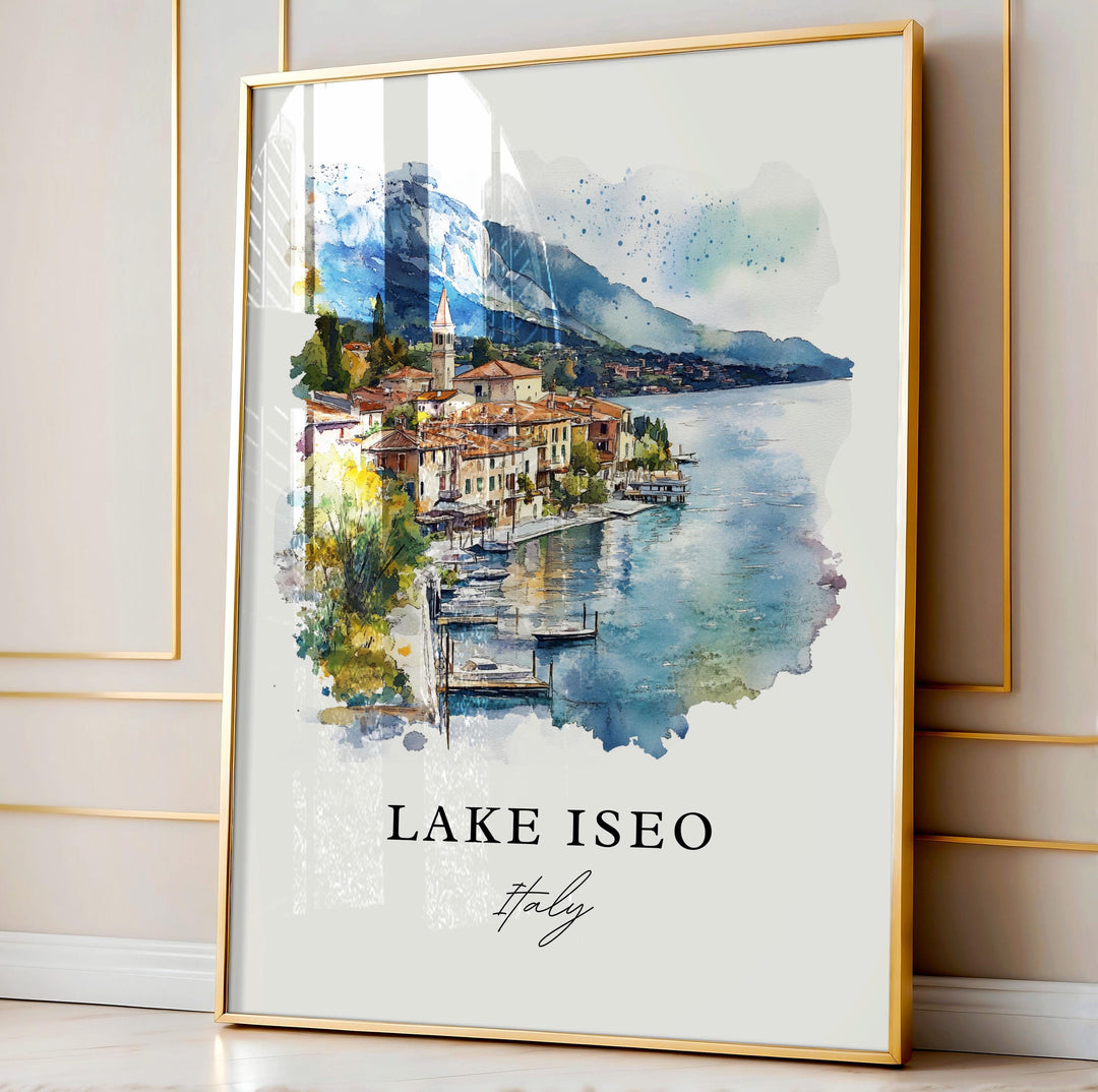 Lake Iseo Wall Art, Lake Iseo Italy Print, Lake Iseo Watercolor, Sebino Italy Gift,