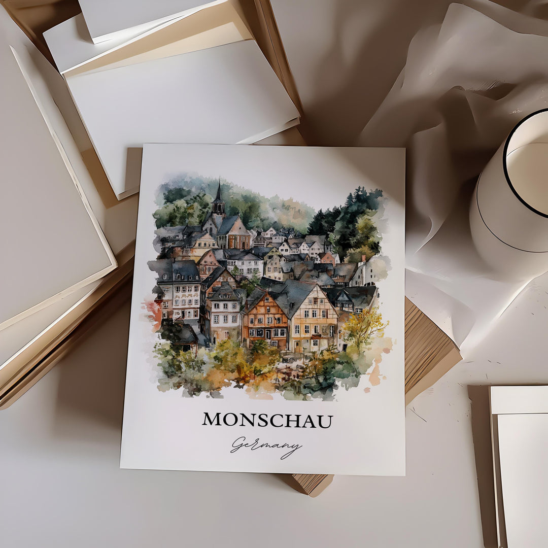 Monschau Wall Art, Eifel Region Print, Germany Watercolor Art, Monschau Germany Gift, Travel Print, Travel Poster, Housewarming Gift