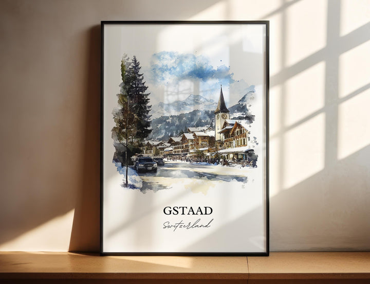 Gstaad Travel Print Wall Art Gstaad Wall Hanging Home Décor Gstaad Gift Art Lovers Switzerland Art Lover Gift Gstaad Switzerland Poster
