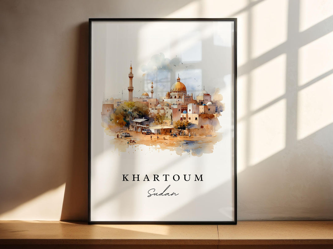 Khartoum Sudan Wall Art, Khartoum Print, Sudan Watercolor Art, Khartoum Gift, Sudan