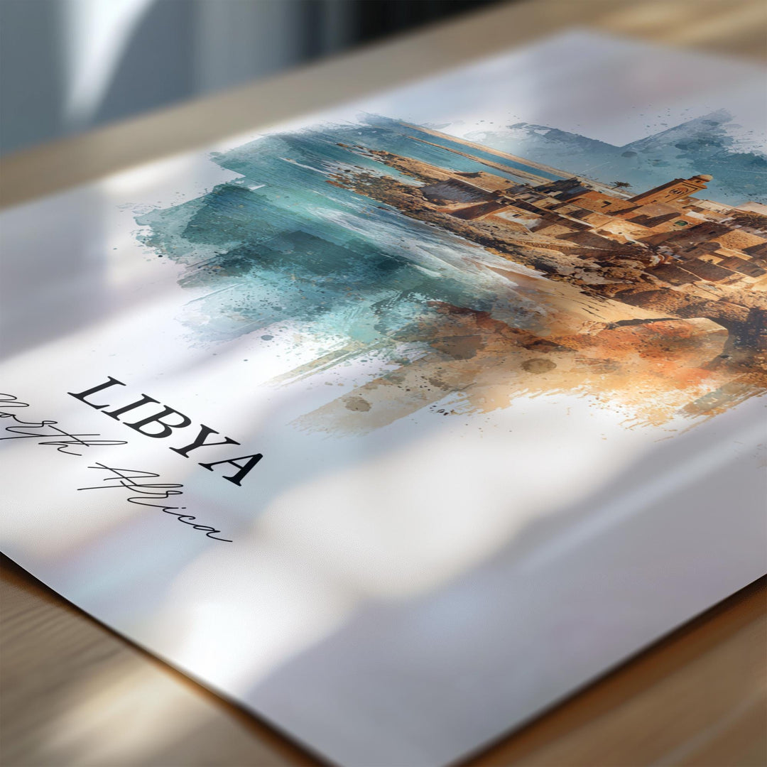 Libya Wall Art, Libya Print, Libya Watercolor Art, Northern Africa Gift, Travel Print, Travel Poster, Housewarming Gift