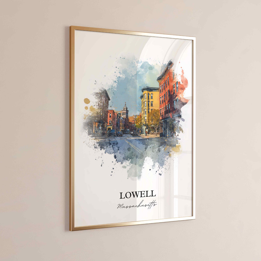 Lowell MA Wall Art, Lowell Print, Lowell Massachusetts Watercolor Art, Middlesex County Gift, Travel Print, Travel Poster, Housewarming Gift