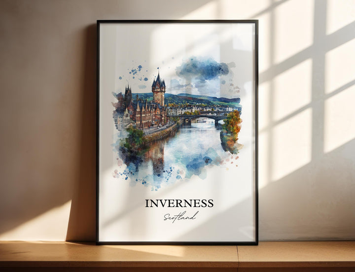 Inverness Wall Art, Scottish Highlands Print, Scotland Watercolor, Inverness Scotland Gift, Travel Print, Travel Poster, Housewarming Gift