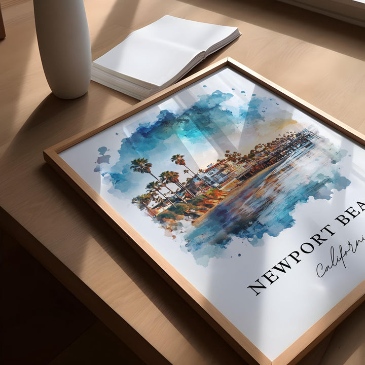 Newport Beach Wall Art, Newport Beach Print, Balboa Watercolor Art, Newport Beach Gift,