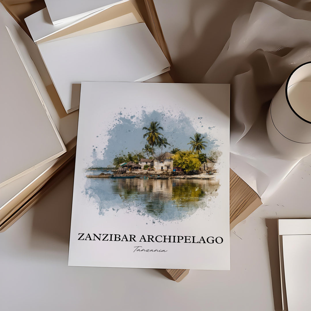 Zanzibar Wall Art, Zanzibar Print, Zanzibar Watercolor Art, Tanzania Gift, Tanzania Travel Print, Travel Poster, Housewarming Gift