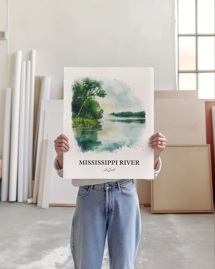 Mississippi River Wall Art, USA Prints, Mississippi Watercolor Art, Mississippi River Gift, Travel Print, Travel Poster, Housewarming Gift