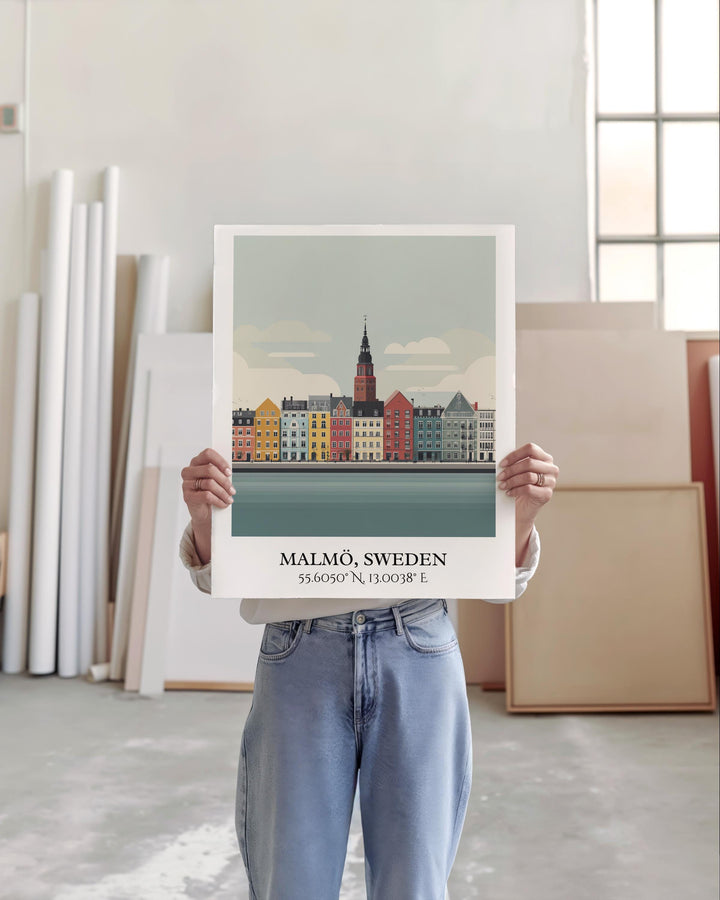 Malmo Sweden Art, Malmo Retro Travel Art, Malmo Home Decor, Malmo Sweden Gift, Sweden Travel Art, Travel Prints, Housewarming Gift