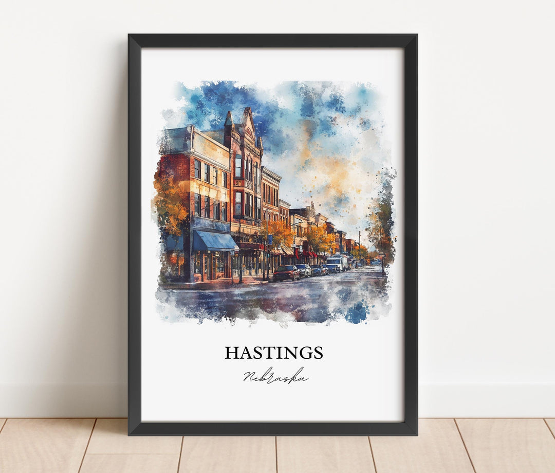 Hastings NE Wall Art, Adams County Print, Nebraska Watercolor Art, Hastings Nebraska Gift, Travel Print, Travel Poster, Housewarming Gift