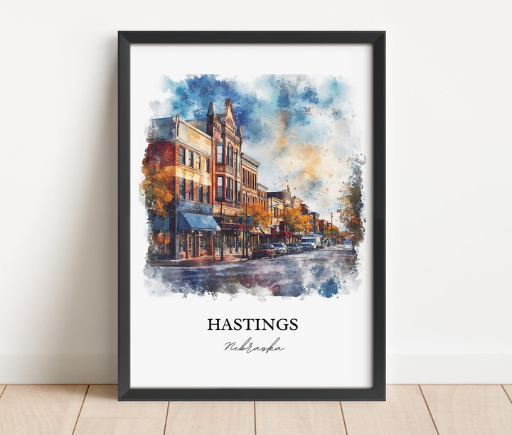 Hastings NE Wall Art, Adams County Print, Nebraska Watercolor Art, Hastings Nebraska Gift, Travel Print, Travel Poster, Housewarming Gift