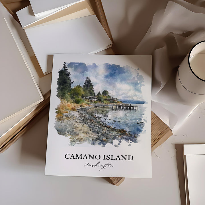 Camano Island Wall Art, Camano WA Print, Washington Watercolor Art, Camano Island Gift, Travel Print, Travel Poster, Housewarming Gift