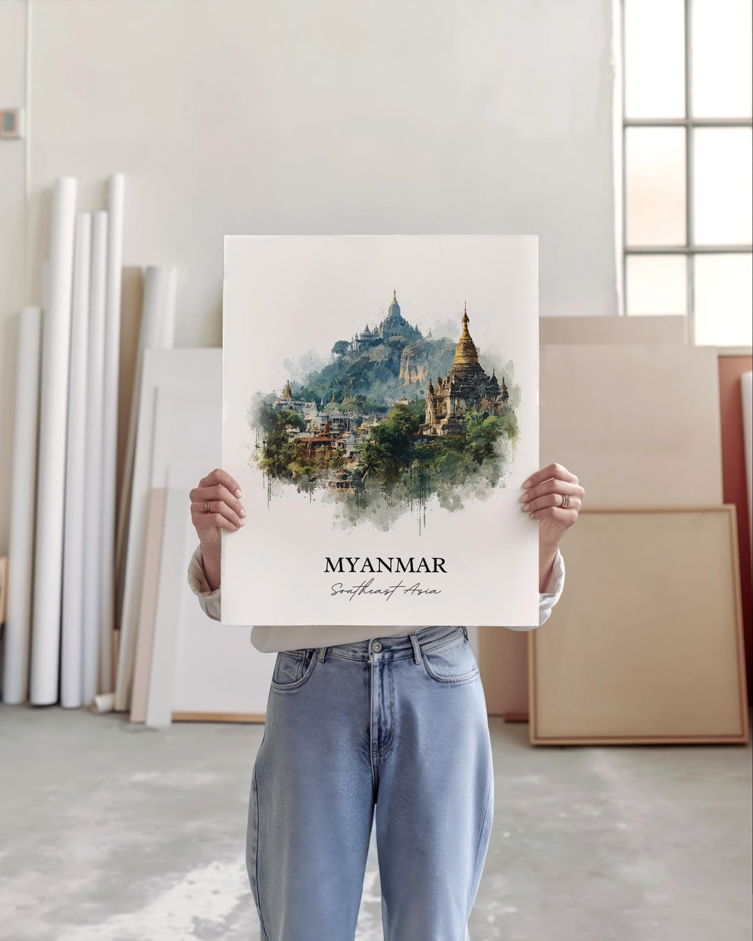 Myanmar Wall Art, Myanmar Print, Myanmar Watercolor Art, Myanmar Gift, Travel Print, Travel Poster, Housewarming Gift