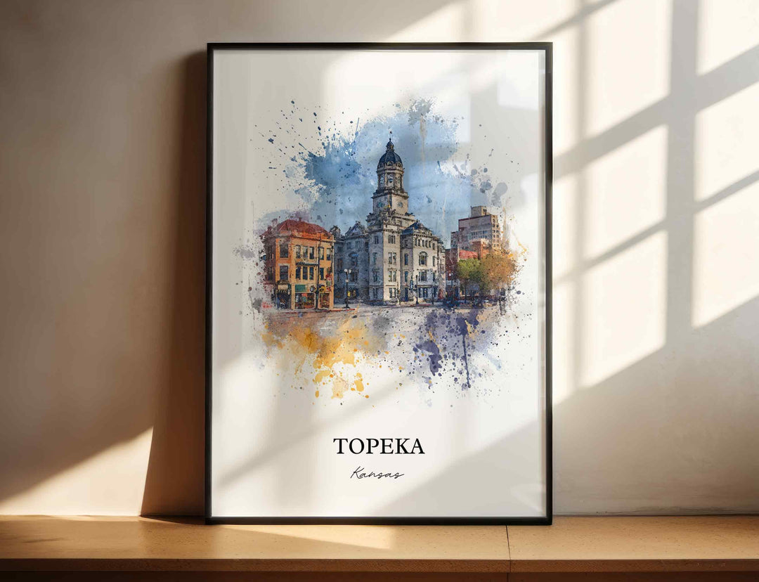 Topeka Kansas Wall Art, Topeka Print, Kansas Watercolor Art, Topeka Skyline Gift, Travel Print, Travel Poster, Housewarming Gift
