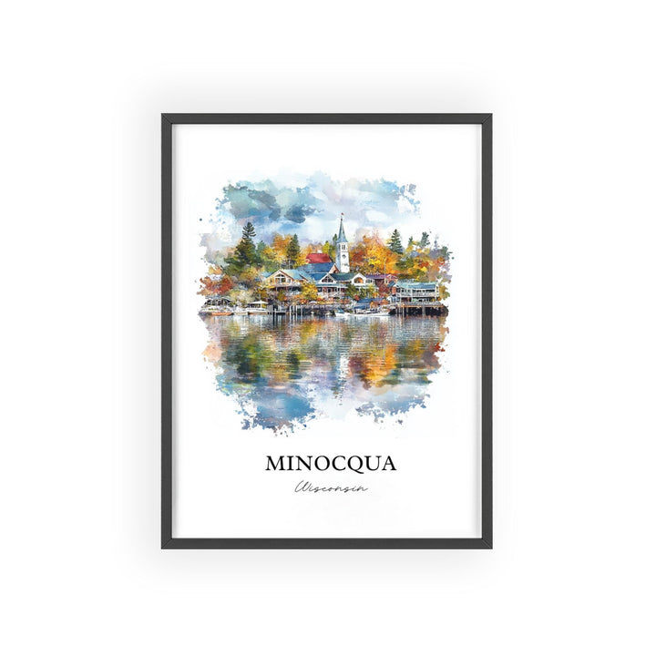 Minocqua WI Wall Art, Oneida County Print, Wisconsin Watercolor Art, Minocqua WI Gift, Travel Print, Travel Poster, Housewarming Gift