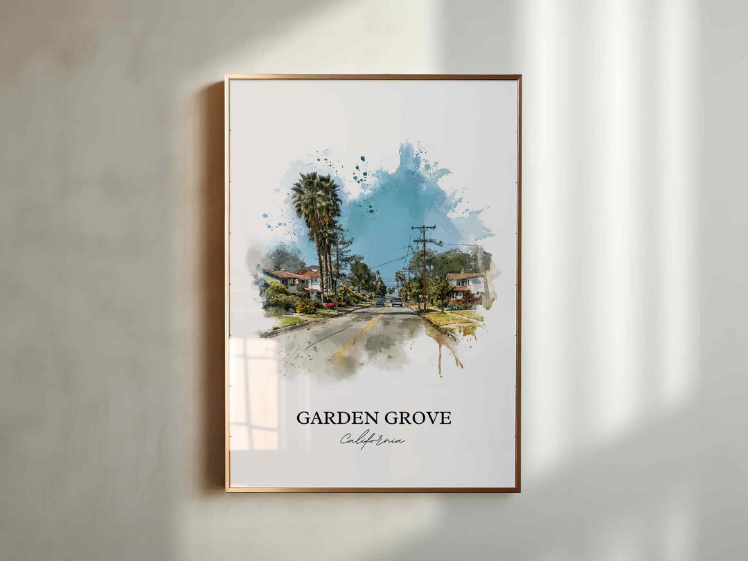 Garden Grove CA Wall Art, Orange County Print, California Watercolor Art, Garden Grove Gift, Travel Print, Travel Poster, Housewarming Gift