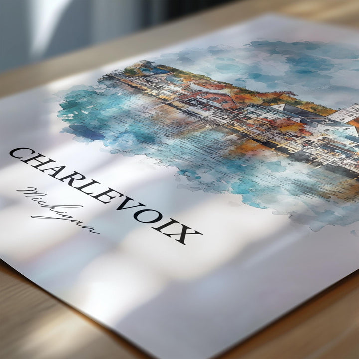 Charlevoix MI Wall Art, Lake Michigan Print, Charlevoix MI Watercolor Art, Charlevoix Gift, Travel Print, Travel Poster, Housewarming Gift