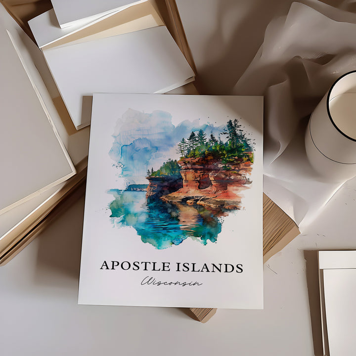 Apostle Islands Art, Apostle Islands WI Print, Wisconsin Watercolor, Apostle Islands Gift, Travel Poster, Housewarming Gift