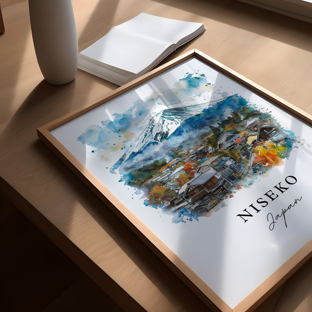 Niseko Wall Art, Niseko Japan Print, Hokkaido Japan Watercolor, Hokkaido Gift,