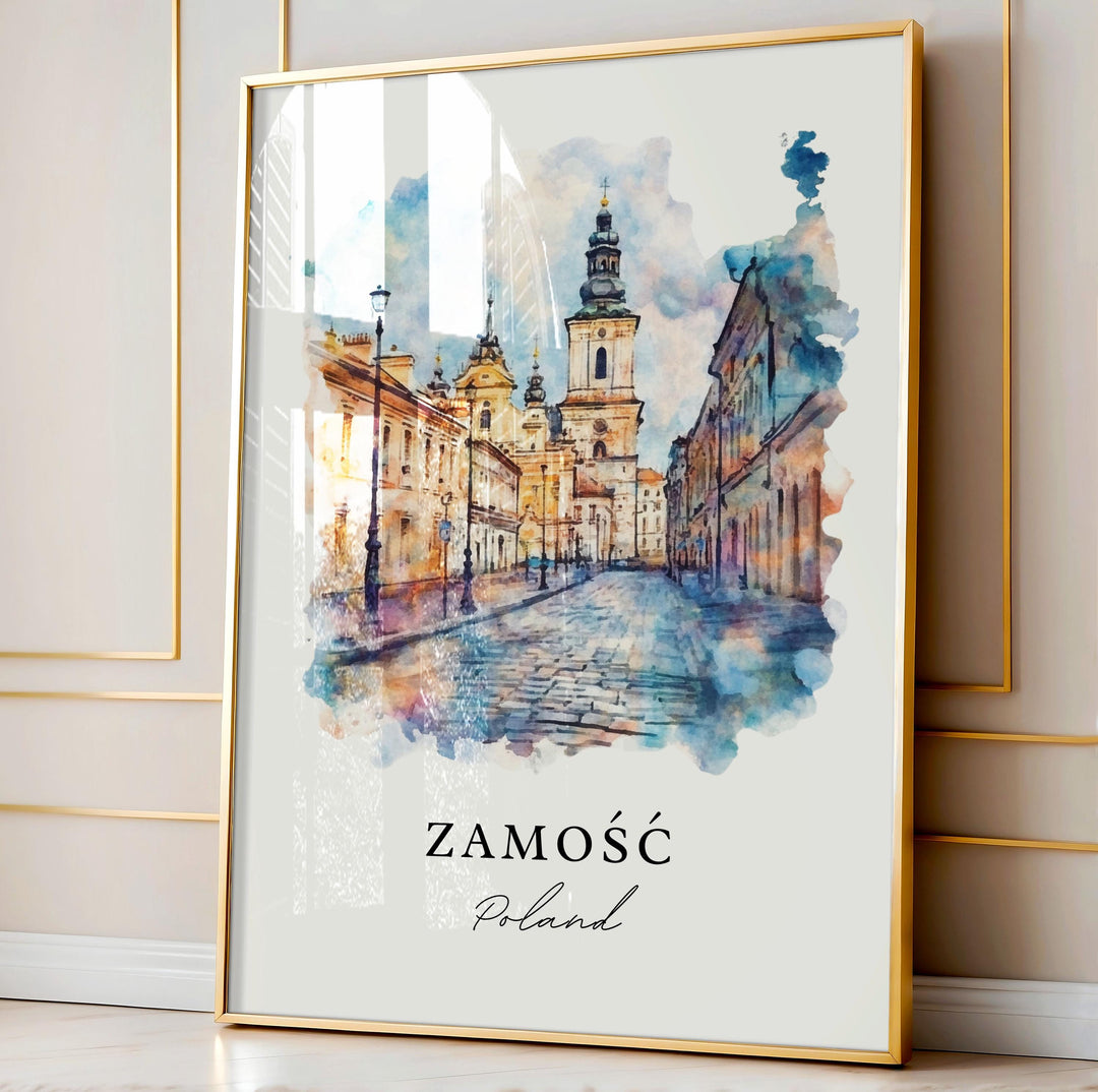 Zamosc Wall Art, Zamosc Poland Print, Poland Watercolor Art, Lublin Voivodeship Gift,