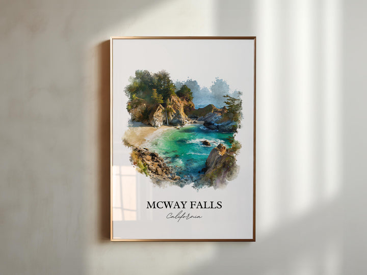 Mcway Falls Wall Art, Big Sur Print, California Watercolor Art, Mcway Falls Gift, Travel Print, Travel Poster, Housewarming Gift