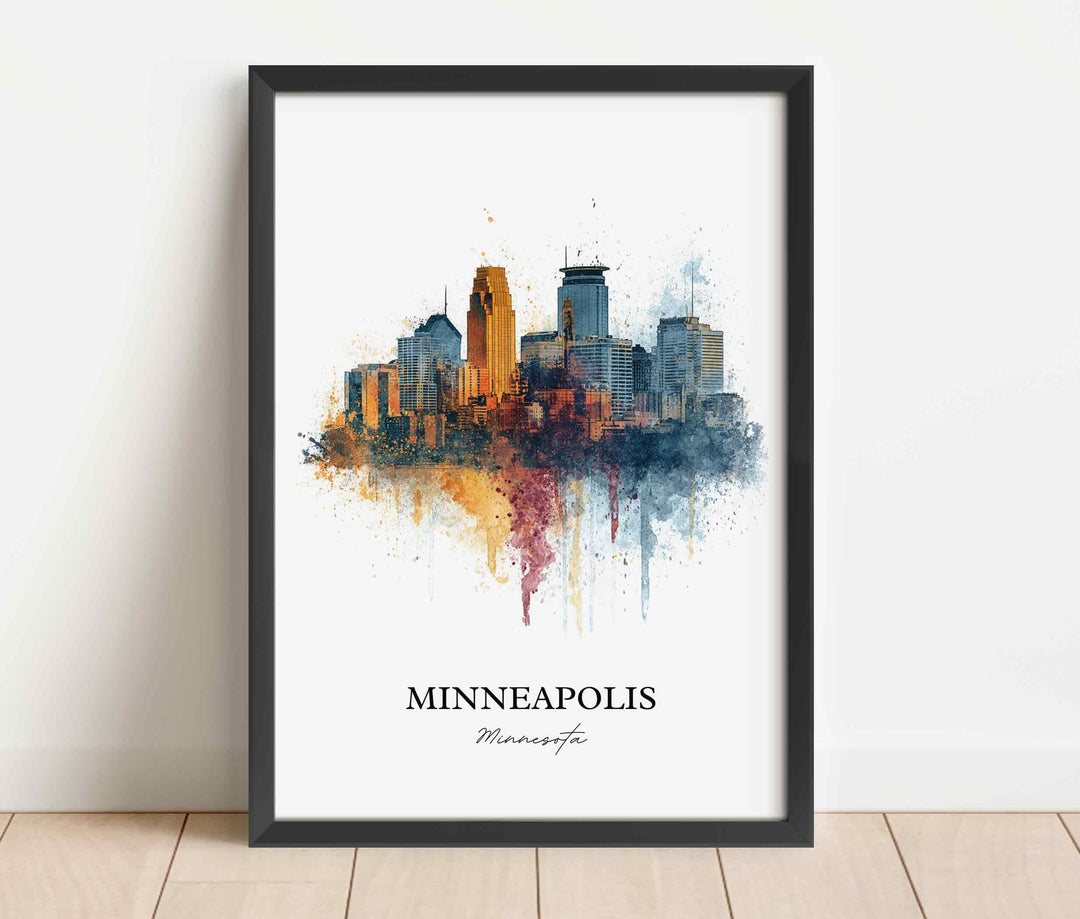 Minneapolis Wall Art, Minneapolis MN Print, Minnesota Watercolor Art, Twin Cities Gift, Travel Print, Travel Poster, Housewarming Gift