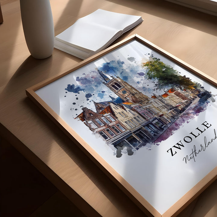 Zwolle Wall Art, Zwolle Netherlands Print, Zwolle Watercolor Art, Overijssel Province Gift,