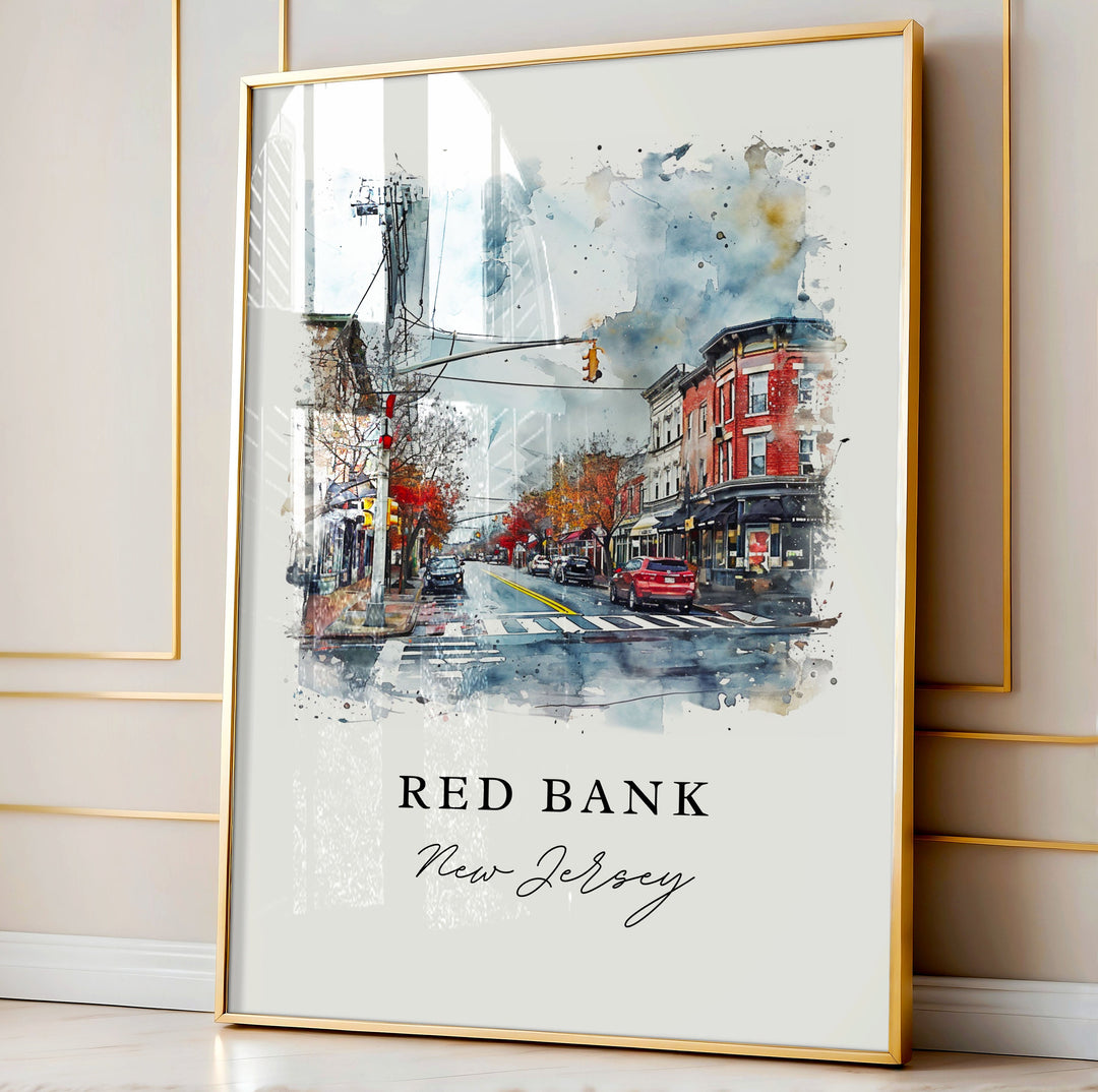 Red Bank traditional travel art - New Jersey, Red Bank print, Wedding gift, Birthday present, Custom Text, Perfect Gift