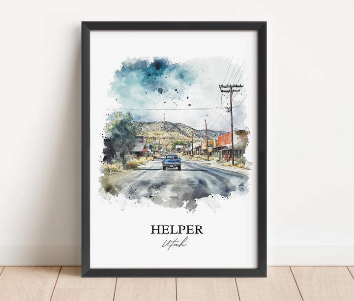 Helper Utah Wall Art, Helper Utah Print, Utah Watercolor Art, Carbon County UT Gift, Travel Print, Travel Poster, Housewarming Gift