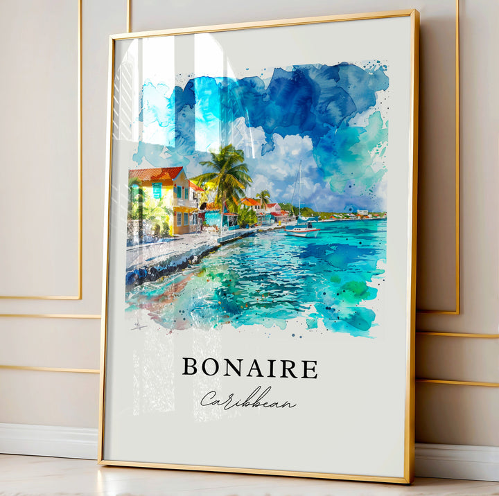 Bonaire Caribbean Wall Art, Bonaire Print, Bonaire Watercolor Art, Bonaire Caribbean Gift, Travel Poster, Housewarming Gift