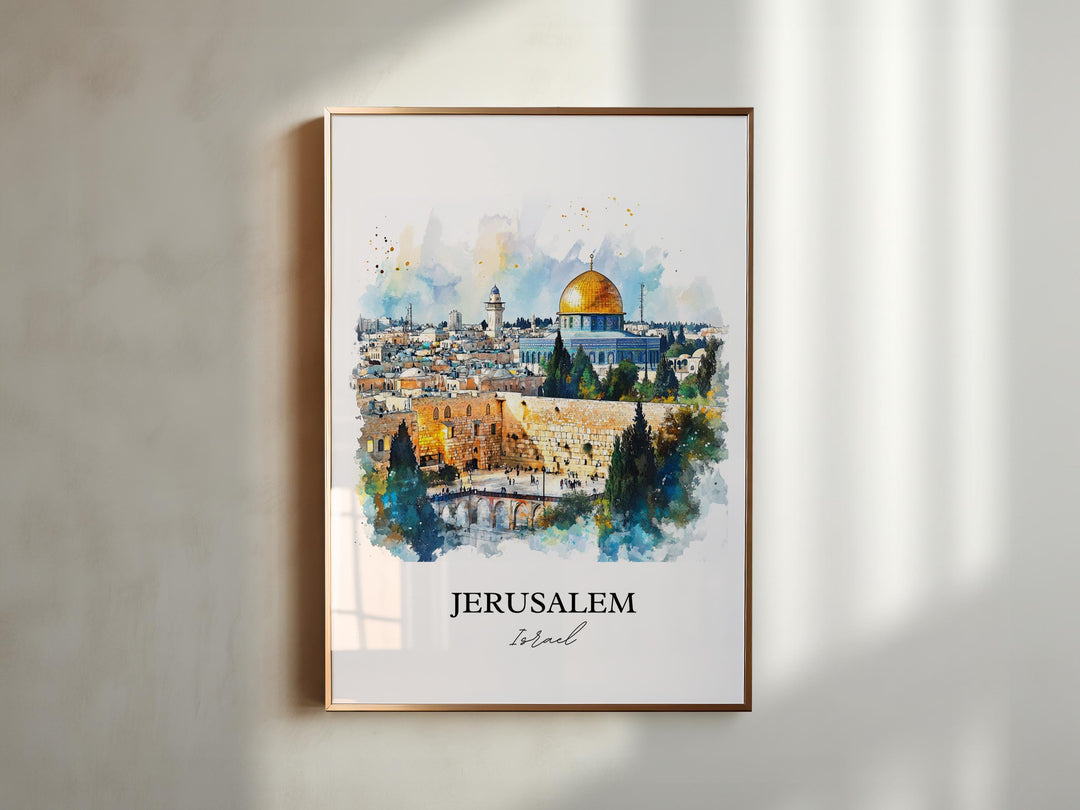 Jerusalem Wall Art, Jerusalem Israel Print, Israel Watercolor Art, Jerusalem Gift, Travel Print, Travel Poster, Housewarming Gift