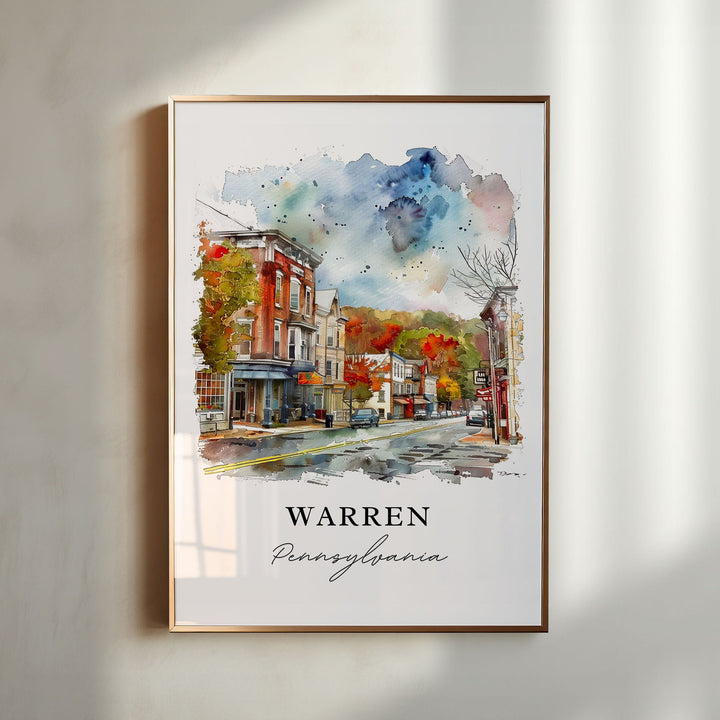 Warren PA Wall Art, Warren Print, Pennsylvania Watercolor, Warren Pennsylvania Gift,