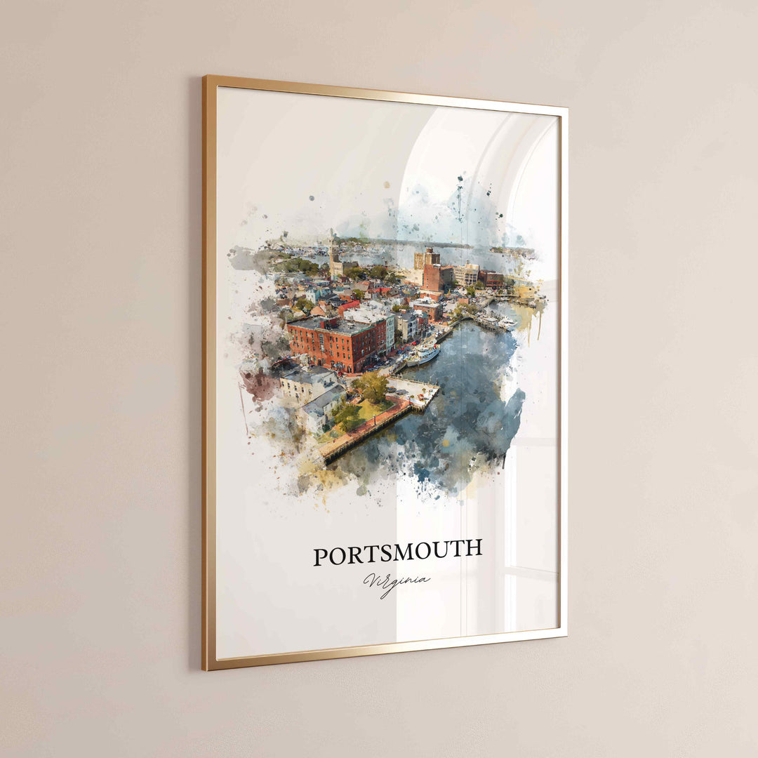 Portsmouth VA Wall Art, Portsmouth Print, Virginia Watercolor Art, Norfolk VA Gift, Travel Print, Travel Poster, Housewarming Gift
