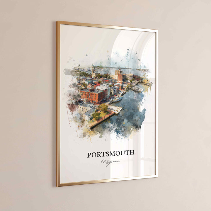 Portsmouth VA Wall Art, Portsmouth Print, Virginia Watercolor Art, Norfolk VA Gift, Travel Print, Travel Poster, Housewarming Gift