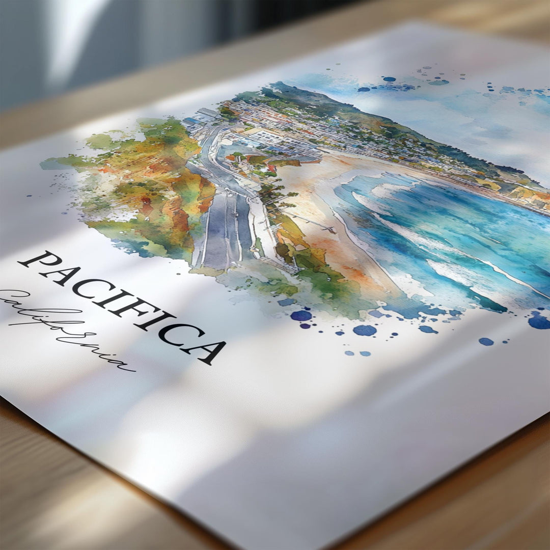 Pacifica Wall Art, San Mateo County Print, California Beaches Watercolor Art, Pacifica Gift, Travel Print, Travel Poster, Housewarming Gift