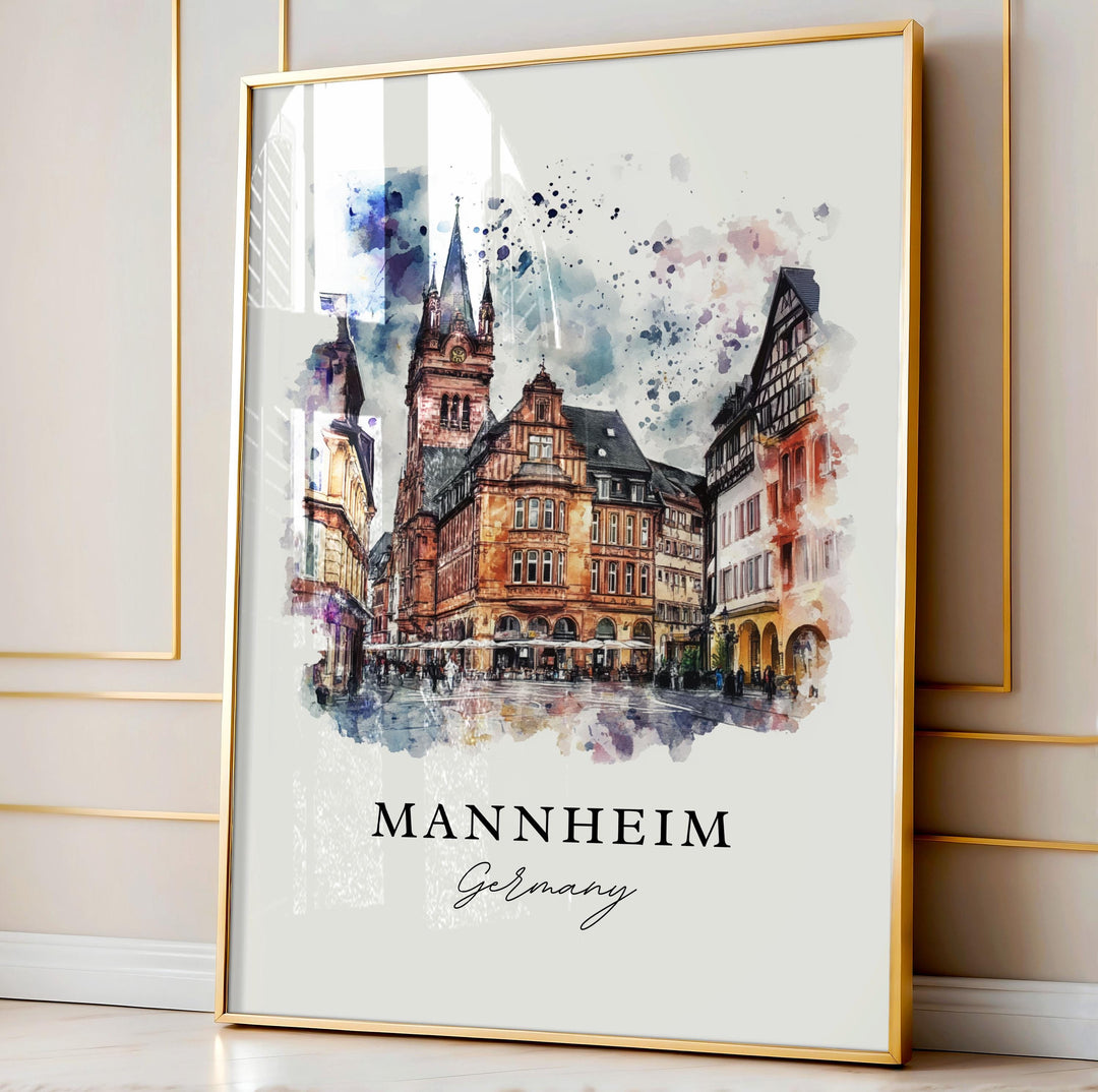 Mannheim Germany Wall Art, Mannheim Print, Karlsruhe Watercolor Art, Mannheim Gift,