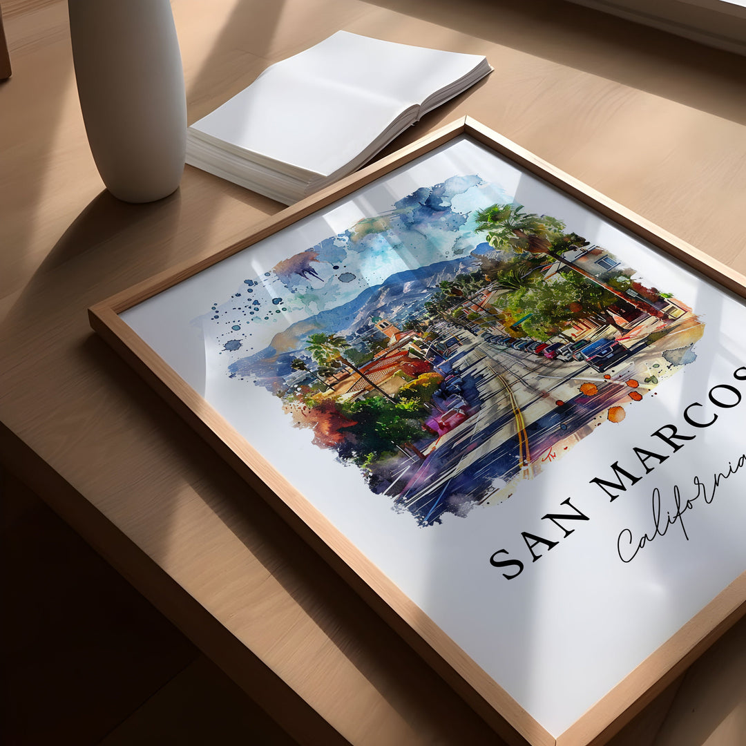 San Marcos California Wall Art, San Marcos Print, San Marcos Watercolor Art, San Marcos Gift,