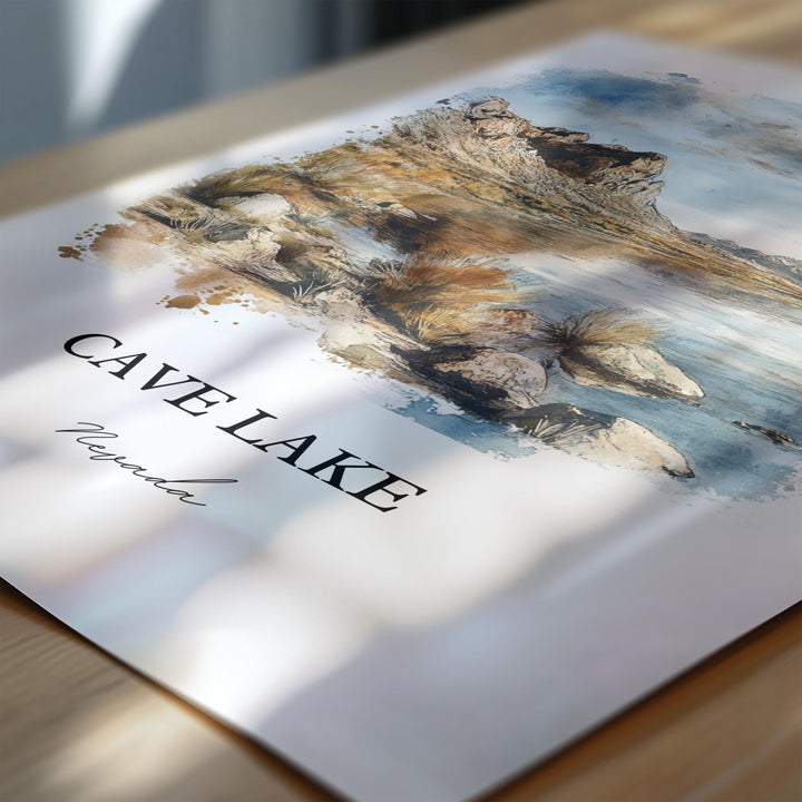 Cave Lake NV Wall Art, Nevada Print, Cave Lake Watercolor Art, Cave Lake Gift, Travel Print, Travel Poster, Housewarming Gift