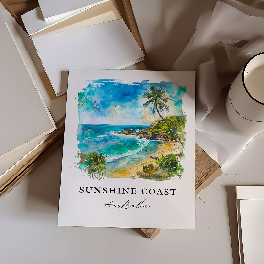 Sunshine Coast Art, Sunshine Coast Print, Sunshine Coast Aus Watercolor, Queensland Art Gift,