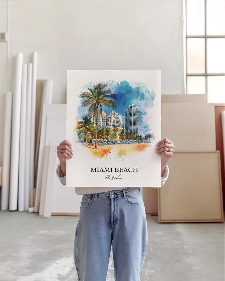 Miami Beach Wall Art, South Florida Print, Miami FL Watercolor Art, Miami Beach Gift, Travel Print, Travel Poster, Housewarming Gift