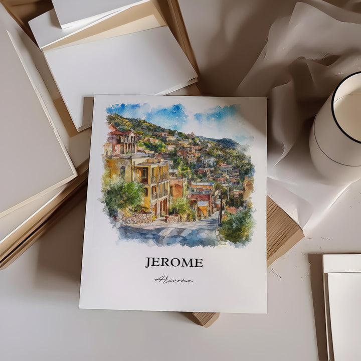 Jerome Arizona Wall Art, Yavapai County Print, Arizona Watercolor Art, Jerome AZ Gift, Travel Print, Travel Poster, Housewarming Gift