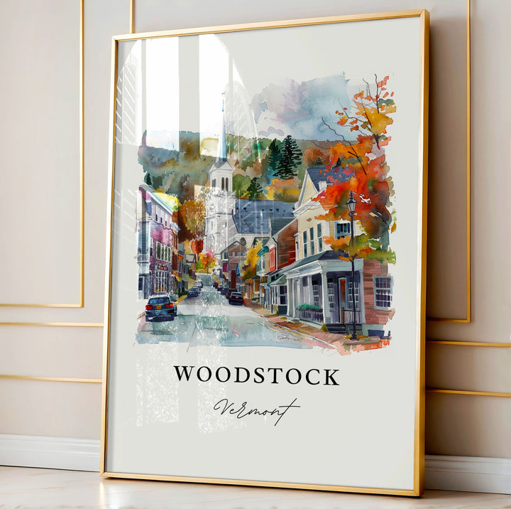 Woodstock Vermont Wall Art, Woodstock Print, Woodstock VT Watercolor, Woodstock VT Gift,