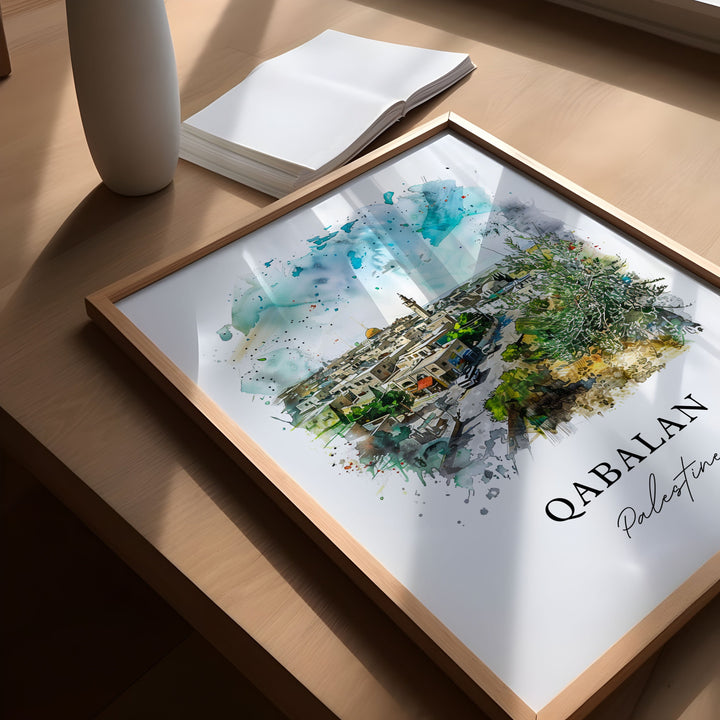 Qabalan Palestine Art, Nablus Print, Palestine Town Watercolor, Qabalan Nablus Gift,