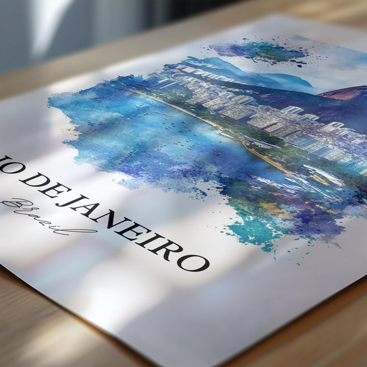 Rio de Janeiro Wall Art, Rio Skyline Print, Brazil Watercolor Art, Rio de Janeiro Gift, Travel Print, Travel Poster, Housewarming Gift